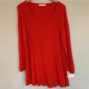 Christina orange crochet and knit cotton sweater XL